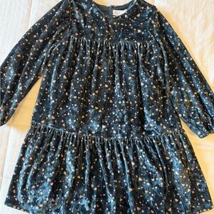 Zara Deep Green Velvet Floral Kids Dress